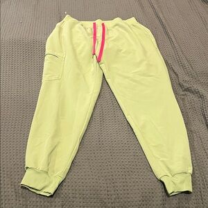 Figs Lime Green Joggers with Pink Drawstring
